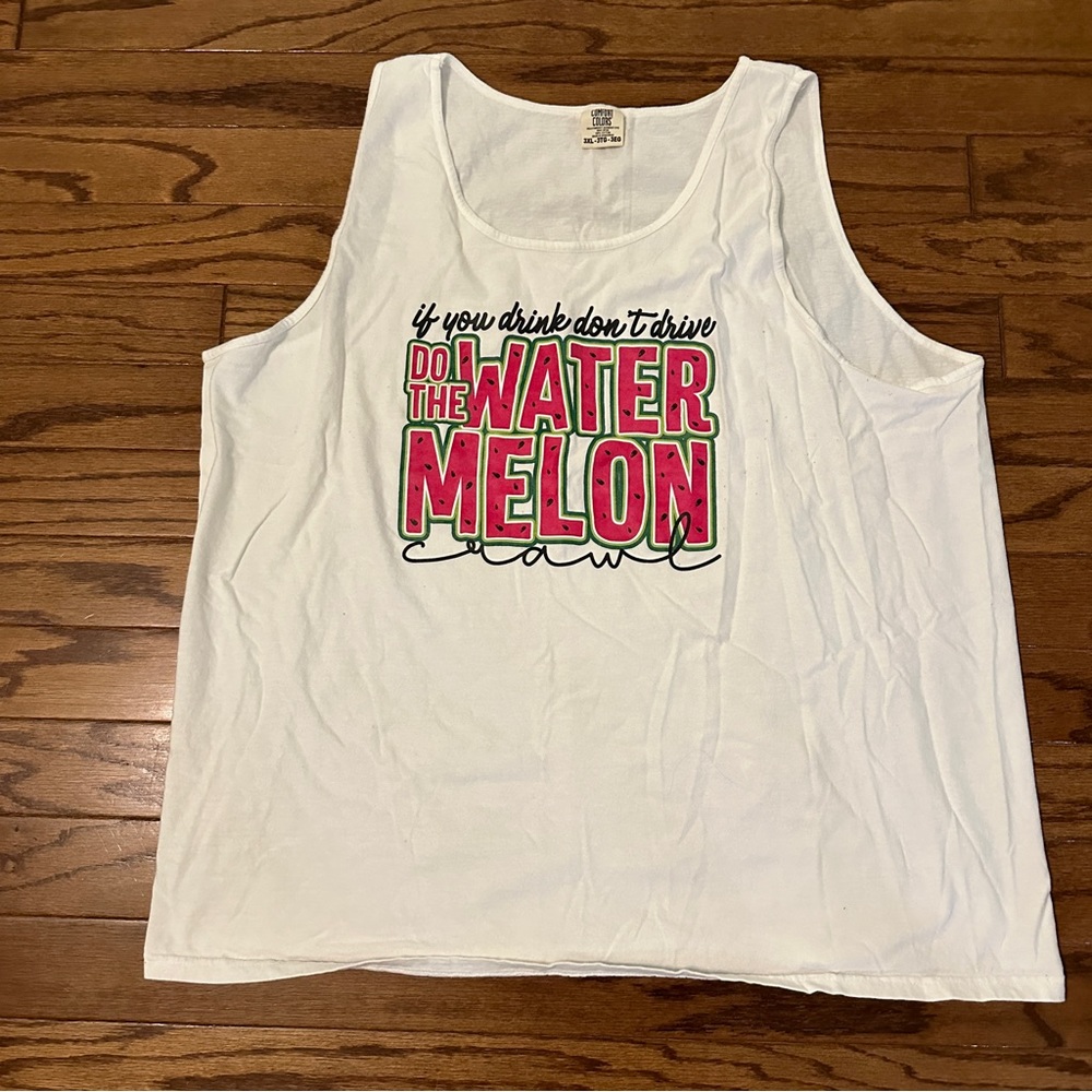 Comfort Colors Watermelon Crawl White Tank, 3X